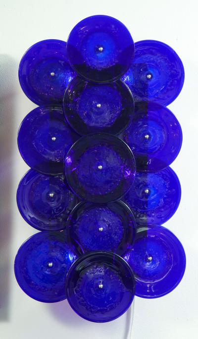  Venfield Pair of Cobalt Blue Murano Glass Disc Sconces