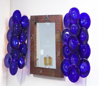  Venfield Pair of Cobalt Blue Murano Glass Disc Sconces
