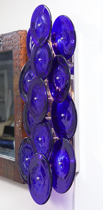  Venfield Pair of Cobalt Blue Murano Glass Disc Sconces