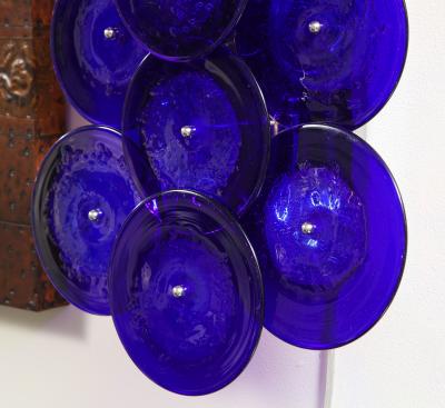  Venfield Pair of Cobalt Blue Murano Glass Disc Sconces