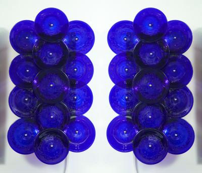  Venfield Pair of Cobalt Blue Murano Glass Disc Sconces