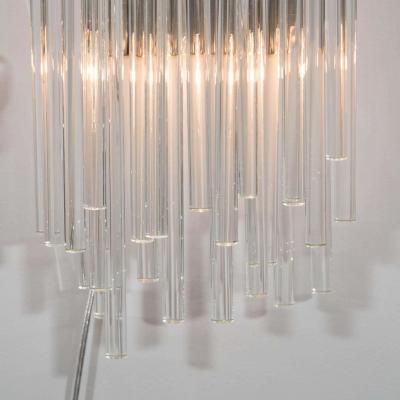  Venfield Pair of Custom Large Glass Rod Sconces with Polished Nickel Frame