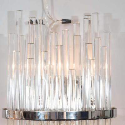  Venfield Pair of Custom Large Glass Rod Sconces with Polished Nickel Frame