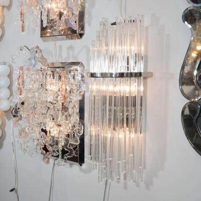  Venfield Pair of Custom Large Glass Rod Sconces with Polished Nickel Frame