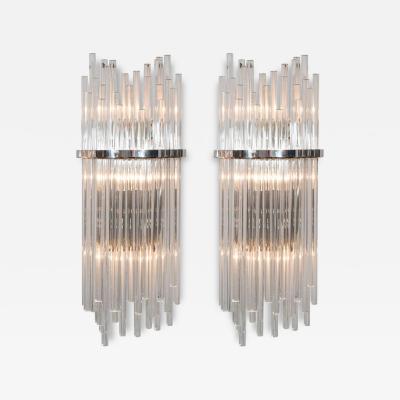  Venfield Pair of Custom Large Glass Rod Sconces with Polished Nickel Frame