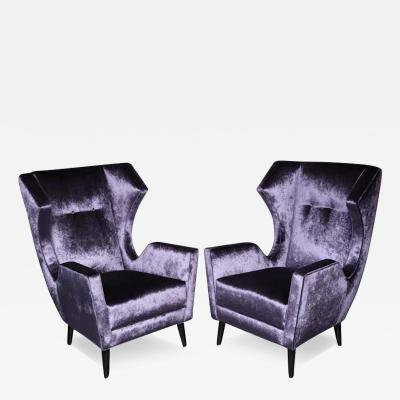  Venfield Pair of Custom Wing Chairs in the Style of Gio Ponti