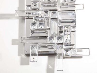  Venfield Pair of Enormous Polished Nickel Sconces with Austrian Baguette Crystals