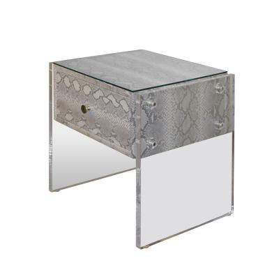  Venfield Pair of Exotic Python and Lucite Nightstands