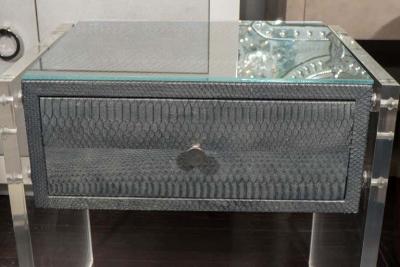  Venfield Pair of Gunmetal Gray Python Nightstands with Lucite Side Panels