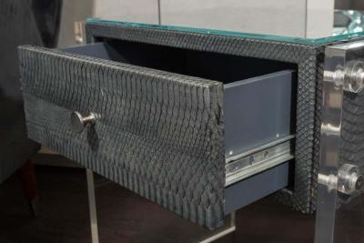  Venfield Pair of Gunmetal Gray Python Nightstands with Lucite Side Panels