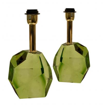 Venfield Petite Pair of Green Faceted Murano Glass Table Lamps
