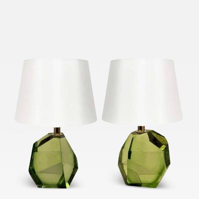  Venfield Petite Pair of Green Faceted Murano Glass Table Lamps