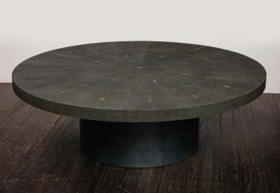  Venfield Round Black Genuine Shagreen Table with Parchment Base