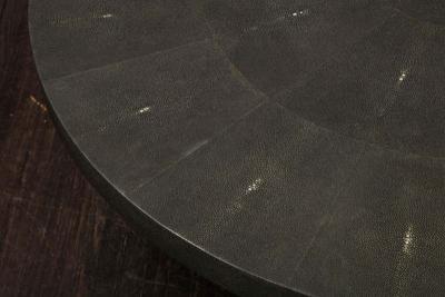  Venfield Round Black Genuine Shagreen Table with Parchment Base