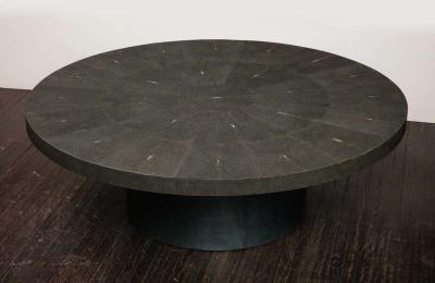  Venfield Round Black Genuine Shagreen Table with Parchment Base