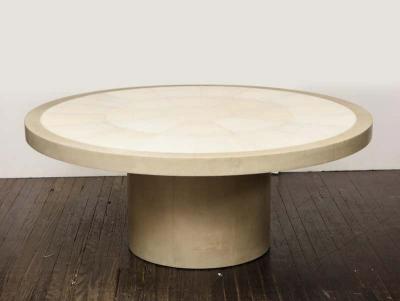  Venfield Round Genuine Shagreen Table with Bone Trim and Parchment Base
