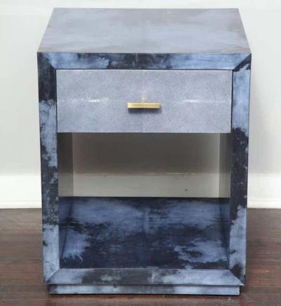 Venfield Set of 2 Parchment Nightstands with Genuine Shagreen Drawer Fronts