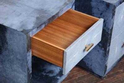 Venfield Set of 2 Parchment Nightstands with Genuine Shagreen Drawer Fronts