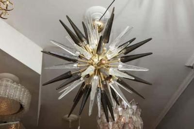 Venfield Smoke and Clear Murano Glass Spike Sputnik Chandelier