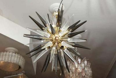  Venfield Smoke and Clear Murano Glass Spike Sputnik Chandelier