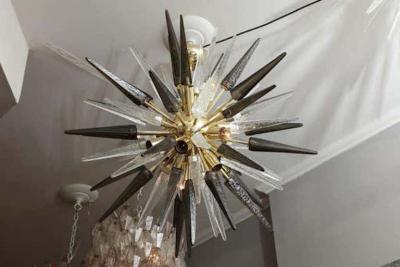  Venfield Smoke and Clear Murano Glass Spike Sputnik Chandelier