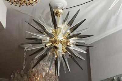  Venfield Smoke and Clear Murano Glass Spike Sputnik Chandelier