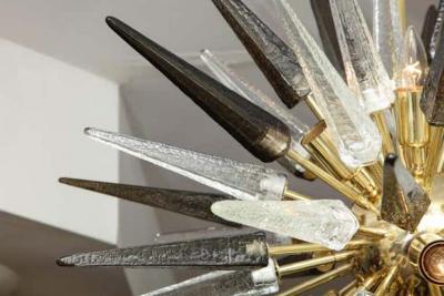  Venfield Smoke and Clear Murano Glass Spike Sputnik Chandelier