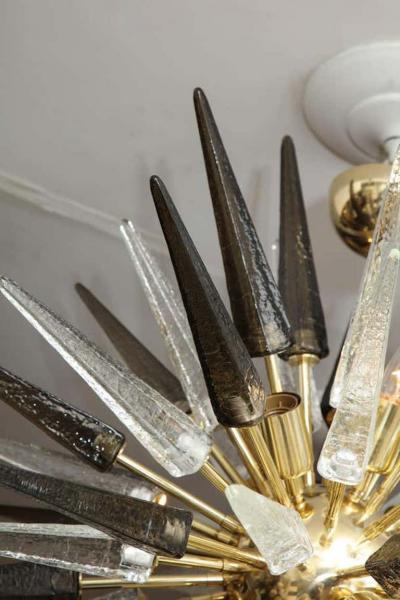  Venfield Smoke and Clear Murano Glass Spike Sputnik Chandelier