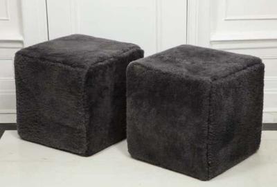  Venfield Venfield Custom Pair of Shearling Cube Foot Stools Ottoman