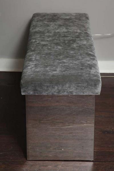  Venfield Wrapped Stainless Bench Upholstered in Grey Velvet