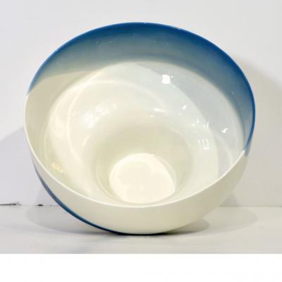  Venini 1950s Venini Vintage Italian Blue Cream White Pate de Verre Murano Glass Bowl