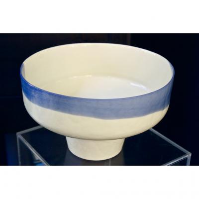  Venini 1950s Venini Vintage Italian Blue Cream White Pate de Verre Murano Glass Bowl