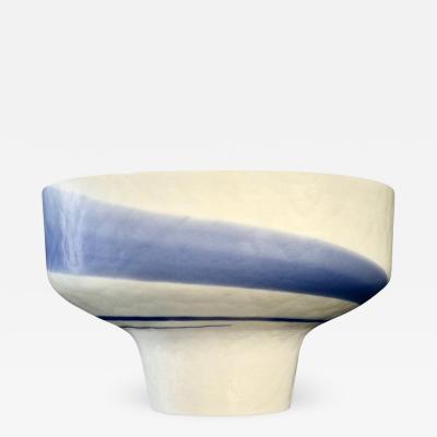  Venini 1950s Venini Vintage Italian Blue Cream White Pate de Verre Murano Glass Bowl