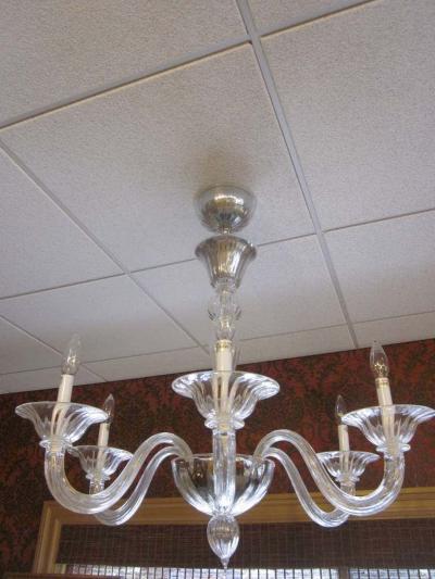 Venini 2 Clear Murano Venetian Glass Chandeliers in the Style of Venini