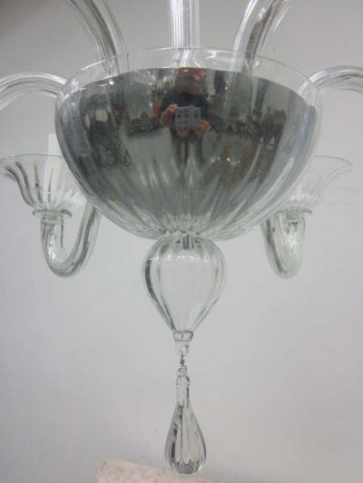  Venini 2 Clear Murano Venetian Glass Chandeliers in the Style of Venini