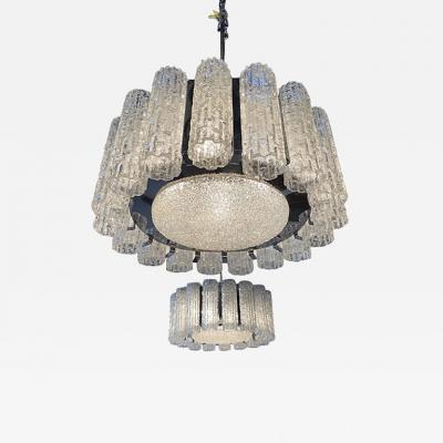  Venini A Pair Italian Modern Polished Nickel and Hand Blown Glass Chandeliers Venini