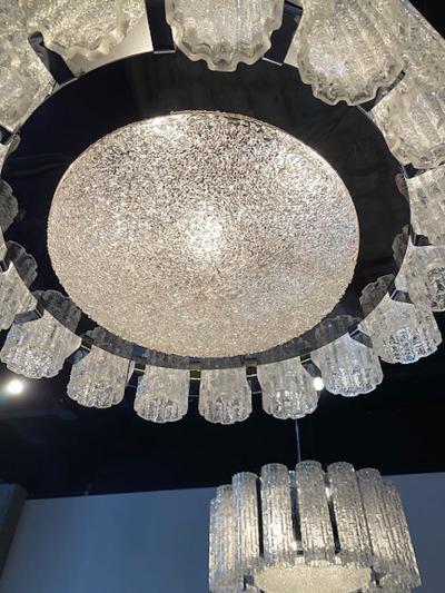  Venini A Pair Italian Modern Polished Nickel and Hand Blown Glass Chandeliers Venini
