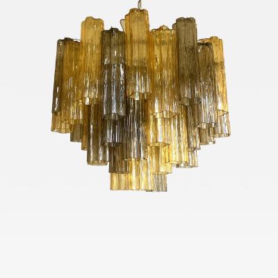  Venini Amber and Fume Tronchi Murano Glass Chandelier in Venini Style
