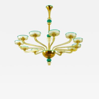  Venini Chandelier Amber and Emerald Hand Blown Glass attributed to Venini circa 1970s