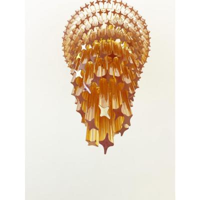  Venini Contemporary Amber Quadriedro Murano Glass Twister Chandelier in Venini Style