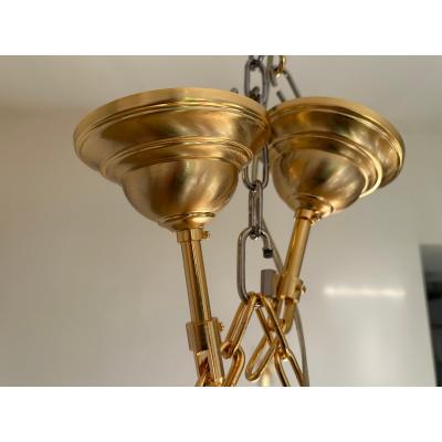  Venini Contemporary Amber and Fum Poliedri Murano Glass Chandelier in Venini Style