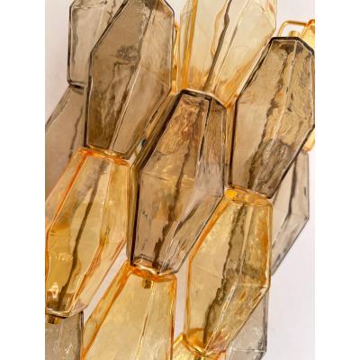  Venini Contemporary Amber and Fum Poliedri Murano Glass Wall Sconce in Venini Style