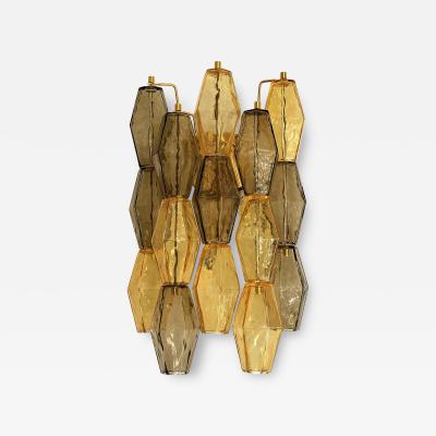  Venini Contemporary Amber and Fum Poliedri Murano Glass Wall Sconce in Venini Style