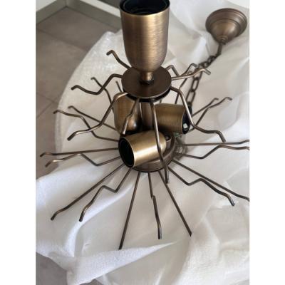 Venini Contemporary Bronzed Chandelier With Poliedri Murano Glass in Venini Style