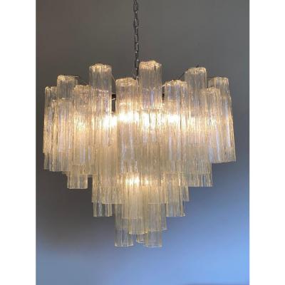Venini Contemporary Champagne Tronchi Murano Glass Chandelier in Venini Style