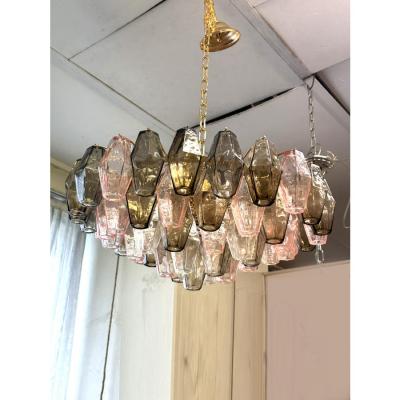Venini Contemporary Chandelier W Pink Fume Poliedri Murano Glass in Venini Style