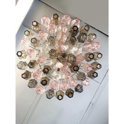 Venini Contemporary Chandelier W Pink Fume Poliedri Murano Glass in Venini Style