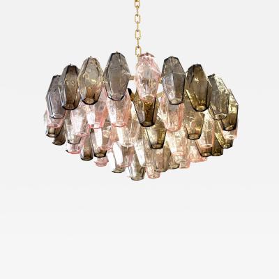  Venini Contemporary Chandelier W Pink Fume Poliedri Murano Glass in Venini Style