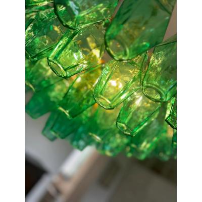  Venini Contemporary Green Poliedri Murano Glass Gold Chandelier in Venini Style