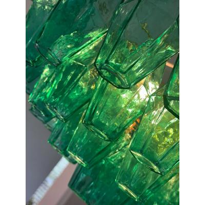  Venini Contemporary Green Poliedri Murano Glass Gold Chandelier in Venini Style